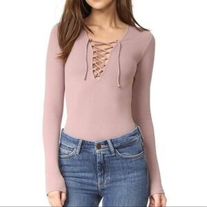 2/$30 Free People Lace Up Fitted Long Sleeve Ribbed Mauve Basic Top Shirt